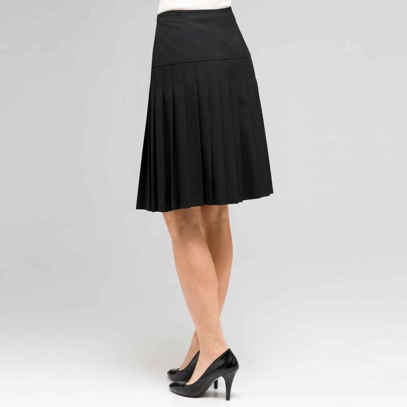 Side Button Pleated Skirt, Black, large image number 1